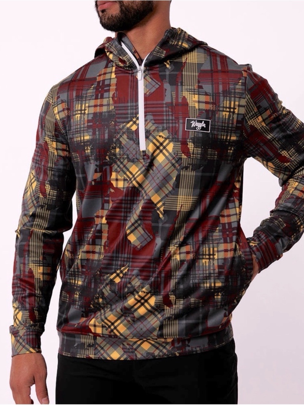 Waggle Twisted Tartan 1/4 Zip Geo Print Performance Hoodie Sz 2XL NWOT